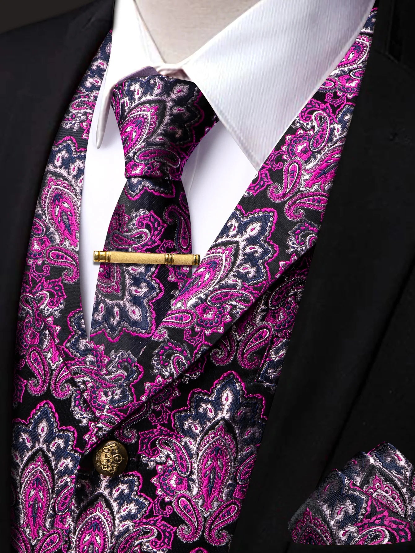 Men's Formal Suit Vest & Tie Set Paisley Floral Style, Premium Waistcoat and Necktie Combo for Weddings, Business Occasions Qme MJTZ9008-DPTLJ01 S