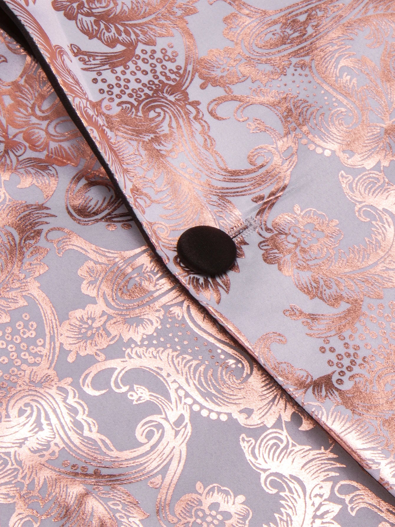 Men's Rose Gold Floral Jacquard Shawl Lapel Tuxedo Blazer Single Qme