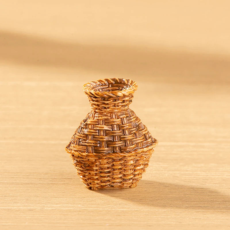 Miniature Woven Basket Model House Accessories Willow Crafts Furniture Qme