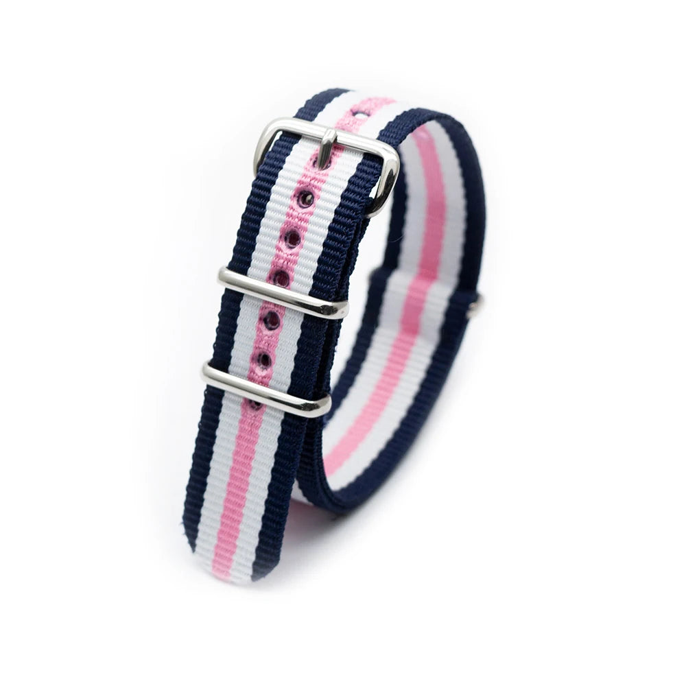 Durable Striped Nylon Wristband Bracelet Style Watch Band 18MM 20MM 22MM 24MM Universal Strap for Sport Casual Watches Qme