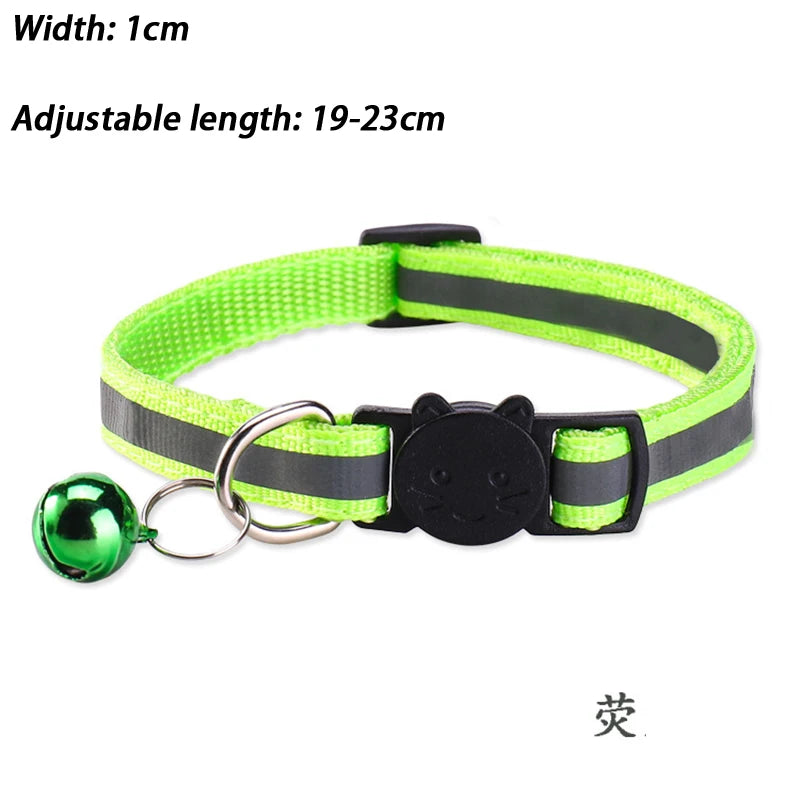 Round Ear Cat Dog Collar Glowing Pet Reflective Safety Buckle Bell Qme Fluorescent green one size