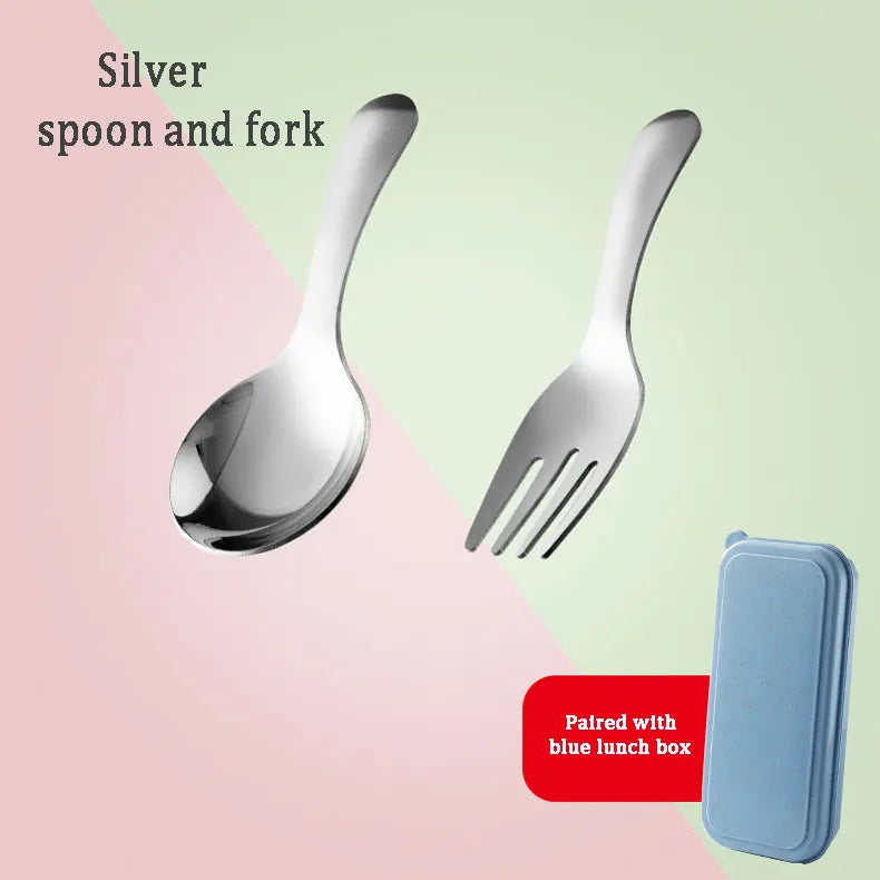Outdoor Tourism 304 Stainless Steel Portable Tableware, CHILDREN'S Tableware, Dessert Tableware, Spoon and Fork Combination Qme Silvery