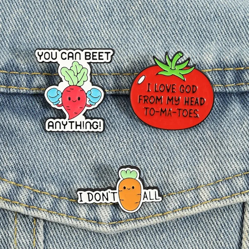 Cute Vegetable Tomato Carrot Metal Enamel Pins Cartoon Plant Lapel Pin Badge Decor for Clothes Hat Fashion Jewelry Party Gift Qme