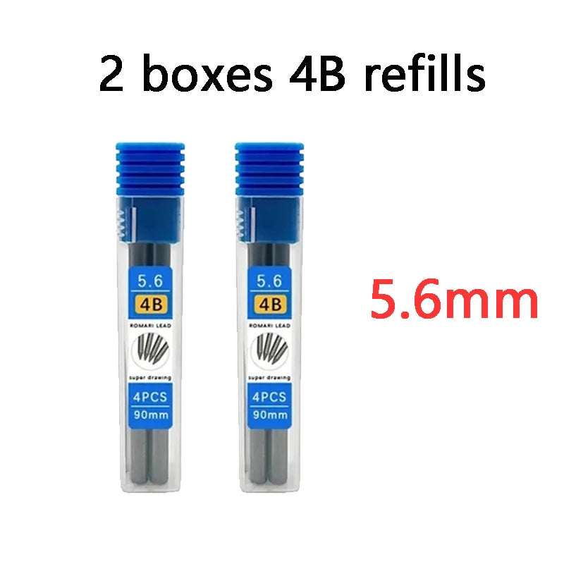 4Pcs/Box 5.6mm 2B/4B/6B/8B Solid Mechanical Pencil Replaceable Lead, Mechanical Pencil Lead Marking Architectural Accessory Qme 2 box 4B black