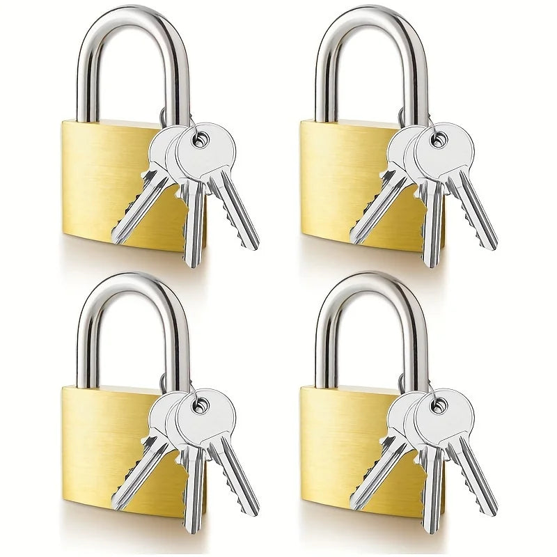 Mini Solid Brass Padlock Anti Rust Waterproof Small Lock with Keys for Drawer Luggage Suitcase Cabinet Gym Locker Toolbox Qme 4pcs