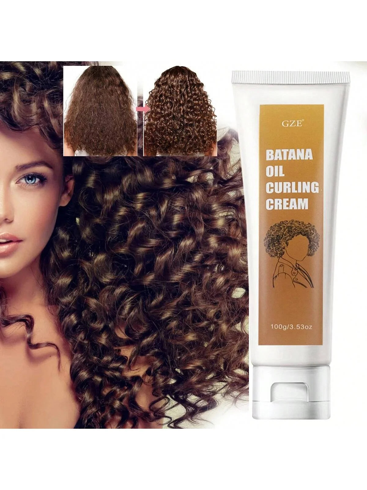 GZE Batana Oil Curling Cream for Curl Wavy Hair Curl Activator Curly Control Enhancing Defining Frizz Control Smooth Qme