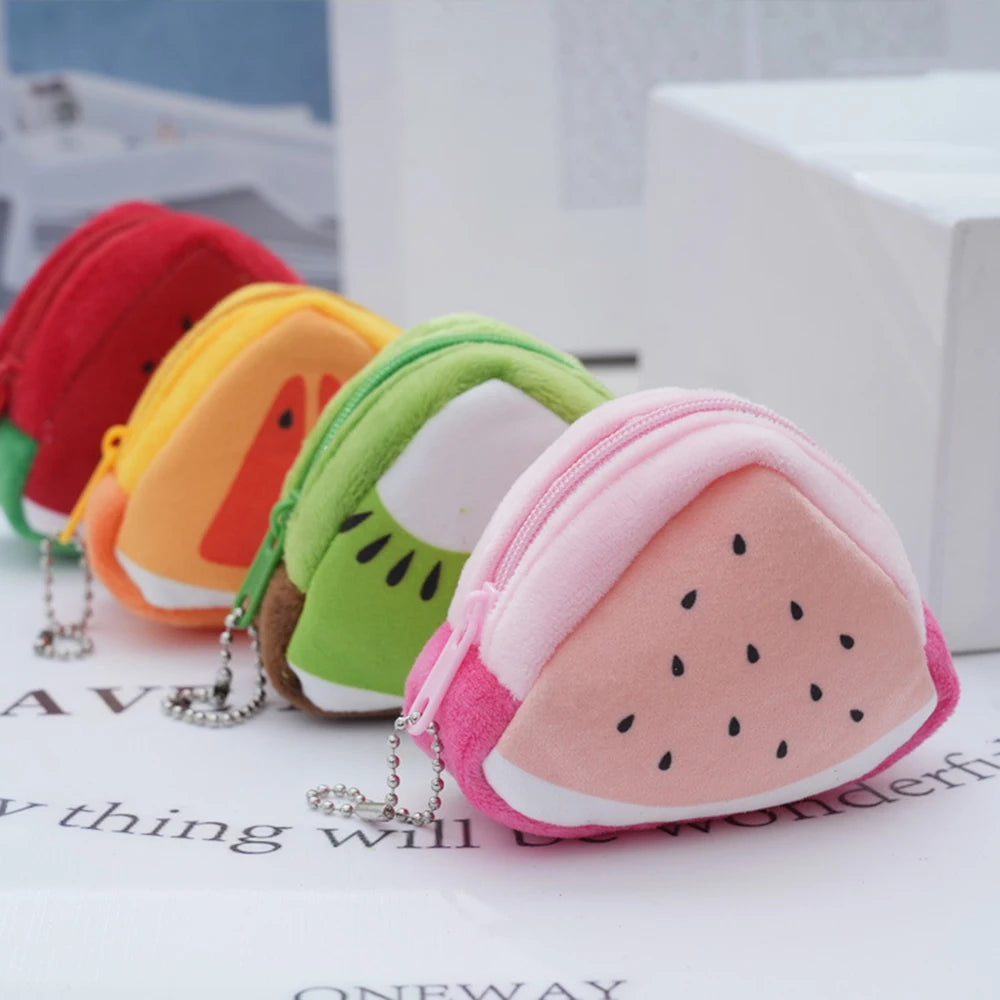 Cartoon Children's Plush Three-Dimensional Triangular Fruit Coin Bag Key Bag Pendant Organizer Bag Qme