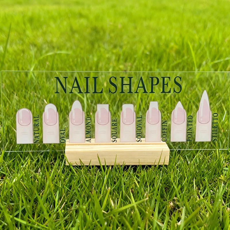 Acrylic Nail Shapes Display Board Wood Base Mannequin Fingertips Qme