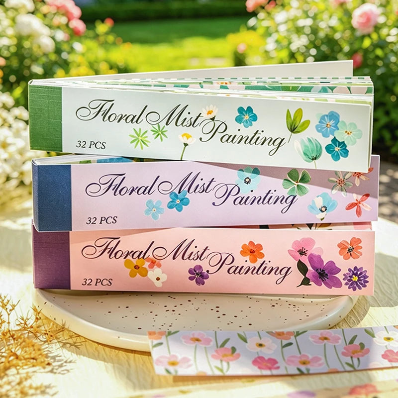 Floral Plaid Bow Long Sticker Book, Countryside Journal Base Paper for Border & Layout Decoration Qme