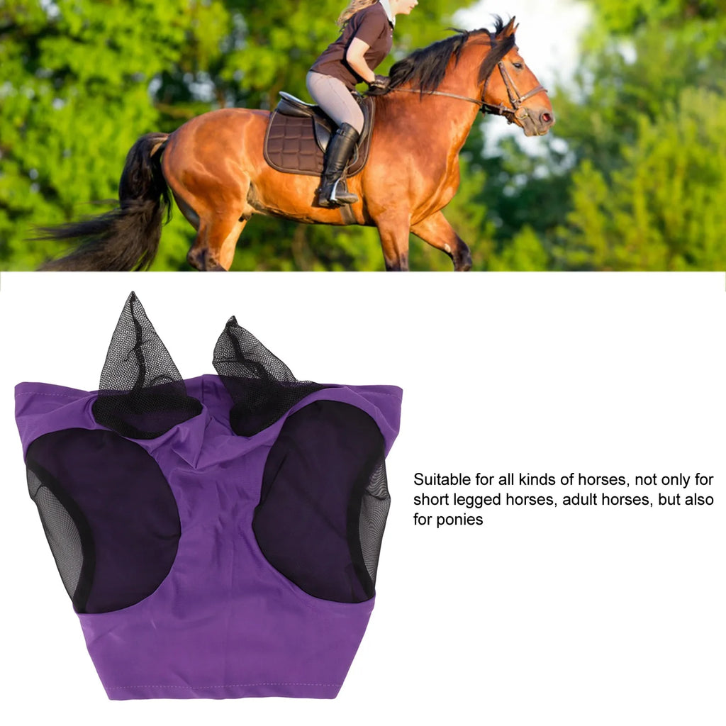 Breathable Horse Fly Mask Mesh Face Cover with Ear Protection Elastic Fit Riding Equestrian Gear for Horse Eye Insect Shield Qme
