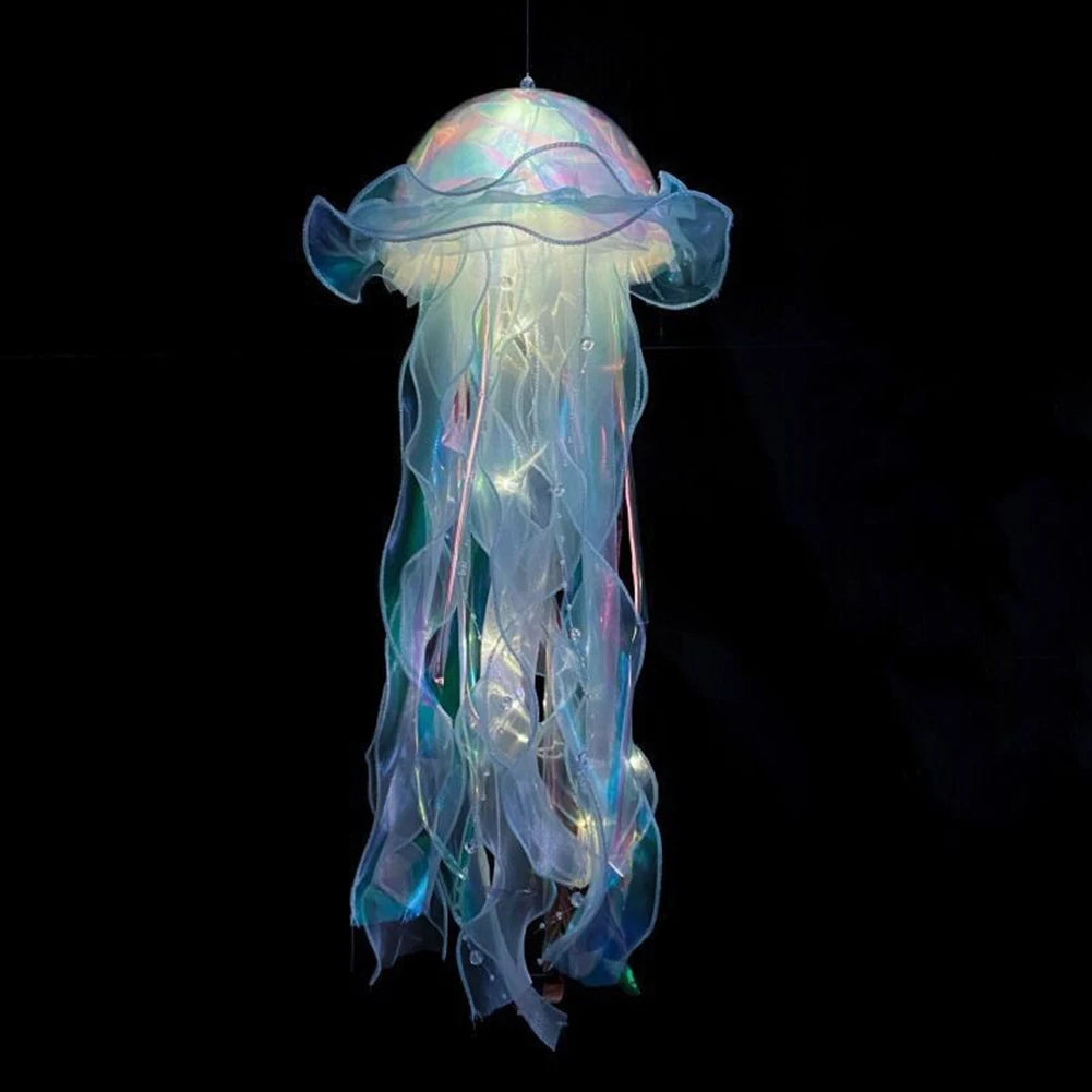 1/5PCS Jellyfish Bedroom Night Light Lamp Hanging Atmosphere Decoration Lamp with Ribbon Bead for Girl Bedroom Home Decoration Qme Blue 1PCS