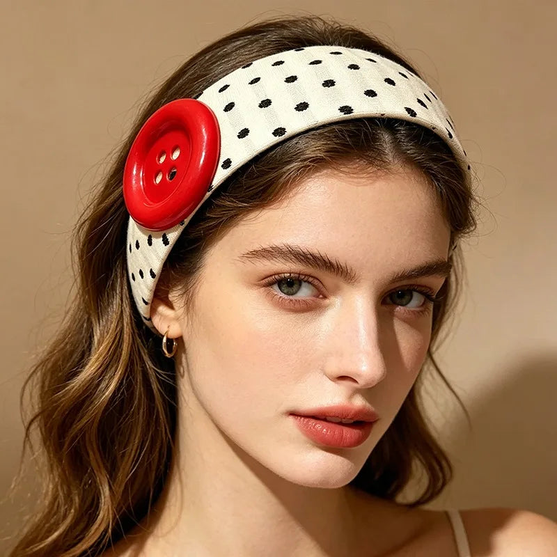 Dopamine Large Button Wave Dot Elasticity Headband Fashion INS Style Elastic Headband Sports Fitness Sweat-absorbent Hairbands Qme