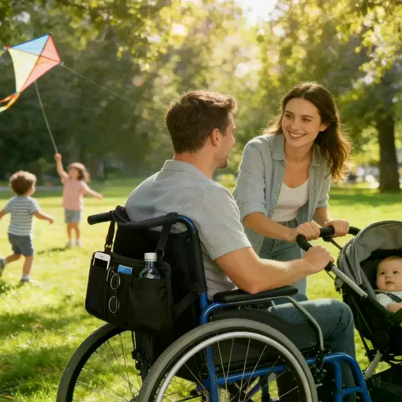 1Pcs Travel Pouch Wheelchair Side Bag With Cup Holder Wheel Chair Bag For Seniors Outdoor Electric Wheel Chair Drink Phone Qme