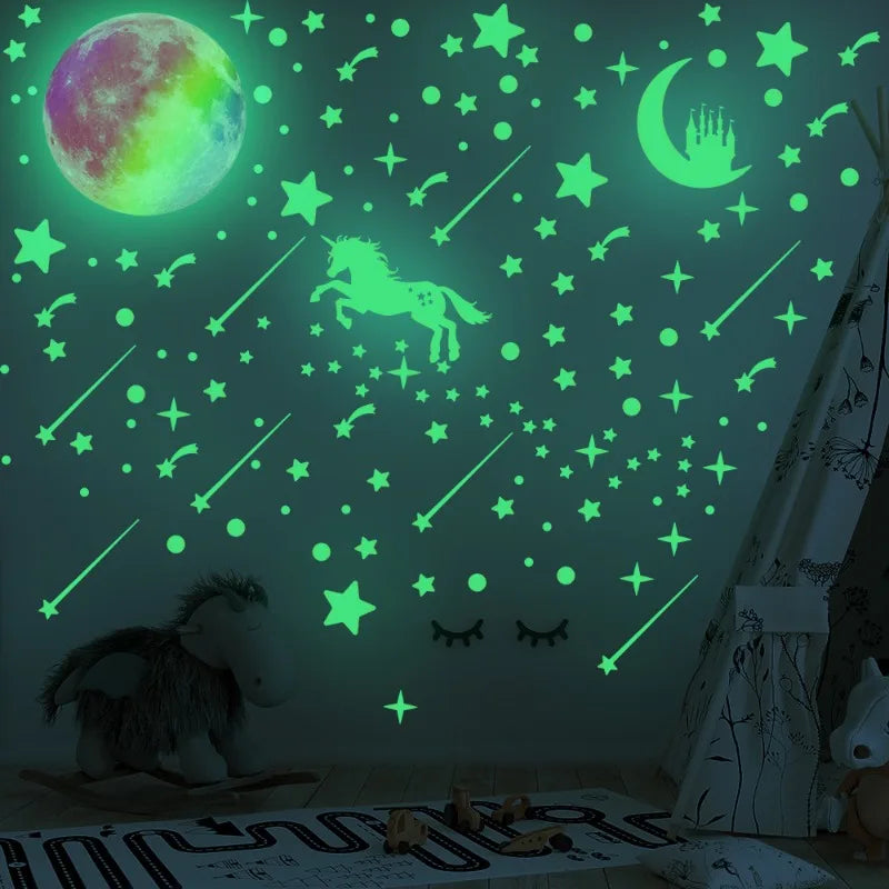 Rainbow Moon Glowing Unicorn Luminous Star Castle Fluorescent Cartoon Qme