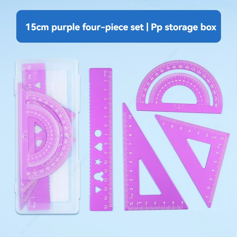 4 In 1 Aluminum Alloy Ruler Stationery Set Aluminum Alloy Multifunctional Combination Ruler for Drawing Ruler Set Qme purple