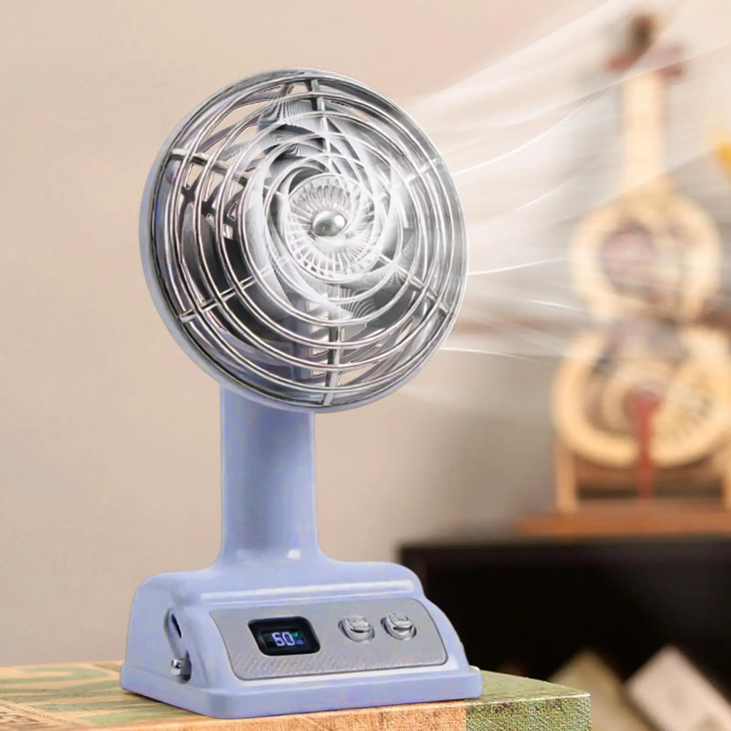 Vintage Table Fan 100 Speeds USB Rechargeable Cooler Small Desktop Fan For Home Office Bedroom Study Living Room Dormitory Qme