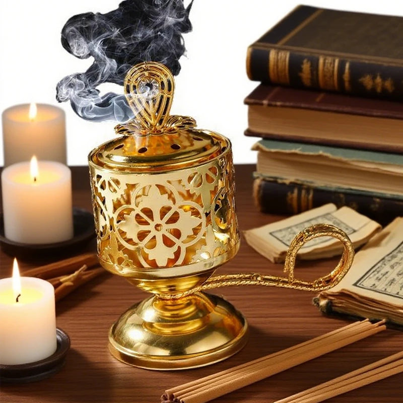 Hollow-out Charcoal Incense Burners Creative Iron Art Cone Holder Qme