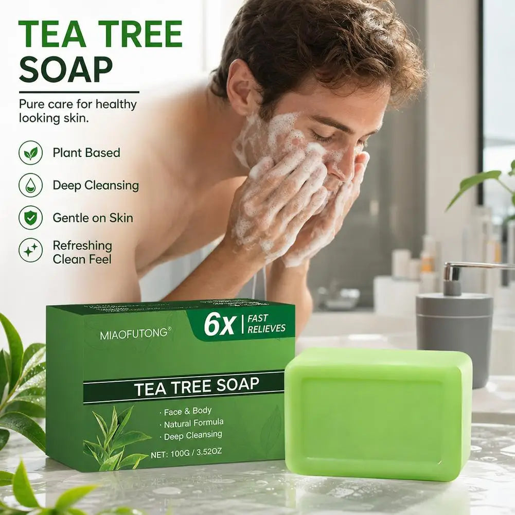 Natural Tea Tree Oil Soap Body Skin Cleaning Gentle Exfoliating Bar Qme