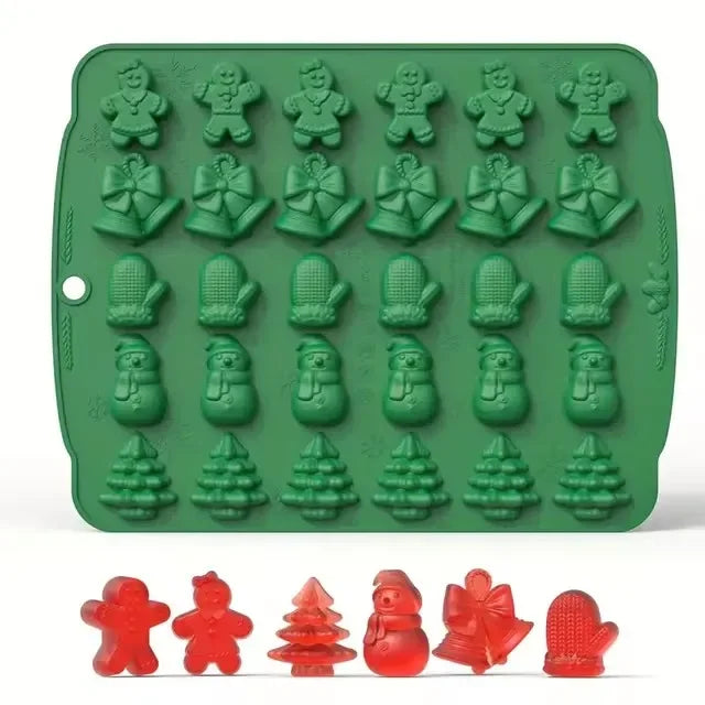 Christmas Silicone Candy Mold Gingerbread Tree Snowman Reusable Food Qme Style A - Green