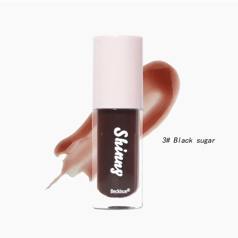 1PC Mirror Lip Glaze Jelly Black Lip Oil Water Gloss Moisturizing Translucent Lipstick Lighten Wrinkle Clear Lip Tint Plumping Qme 03 black sugar