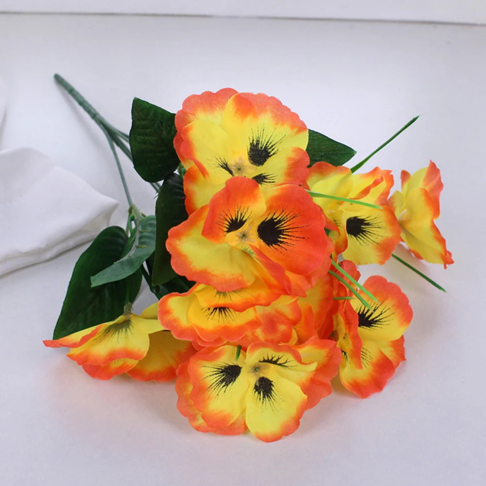 1 Pc Artificial Pansy Flowers Fake Flower For Wedding Party Home Plant Bunch Balcony Decoration Artificial Flowers Qme Orange