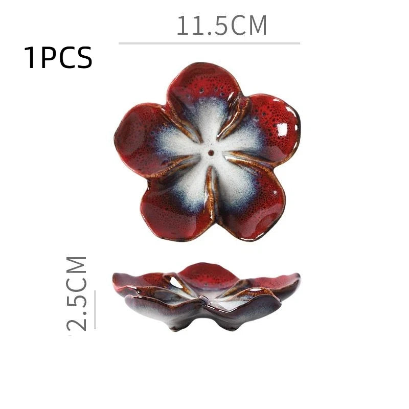 1PCS Ceramic Craft Dish Flower Shaped Small Dish Creative Dipping Sauce Small Dish Multi-color Kiln Transformed Dish Gift Qme Wine red