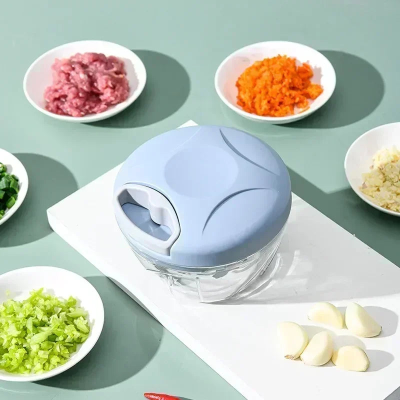 500/900ML Rope Grinder Vegetable Cutter Kitchen Garlic Puller Minced Garlic Chili Fruit Puree Garlic Mixer Rotary Food Processor Qme