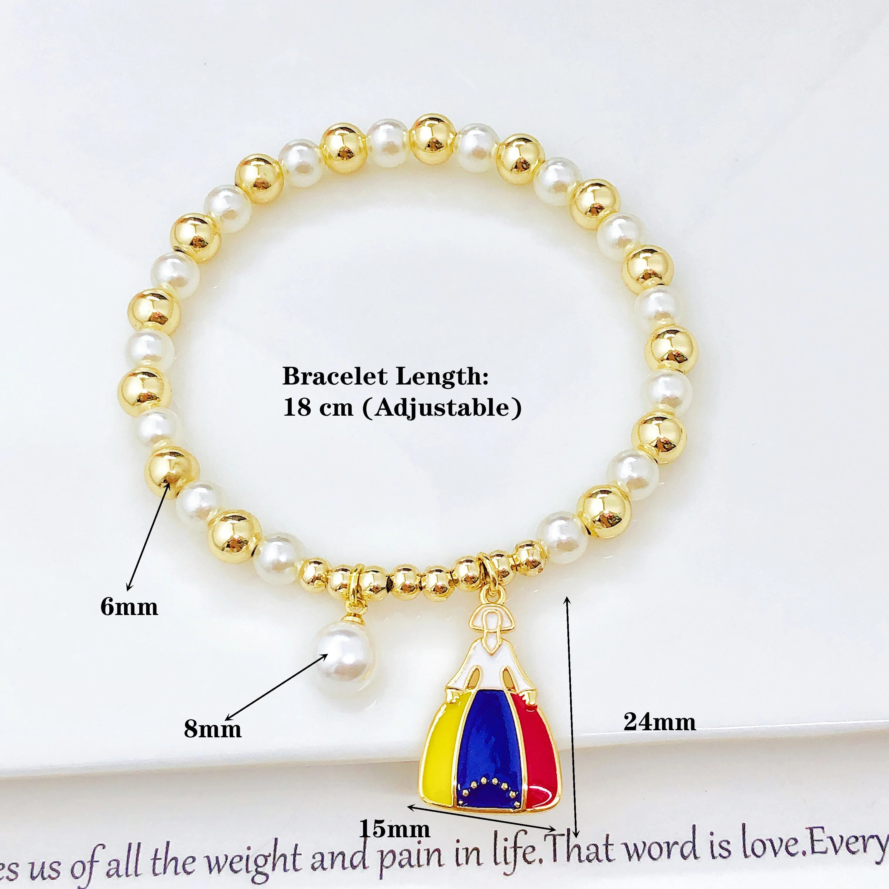 Classic Violin Round Parrot-Shaped Venezuela Colombia Flag Designer Pearl Bracelet Luxury for Women Party Patriotic Jewelry Gift Qme
