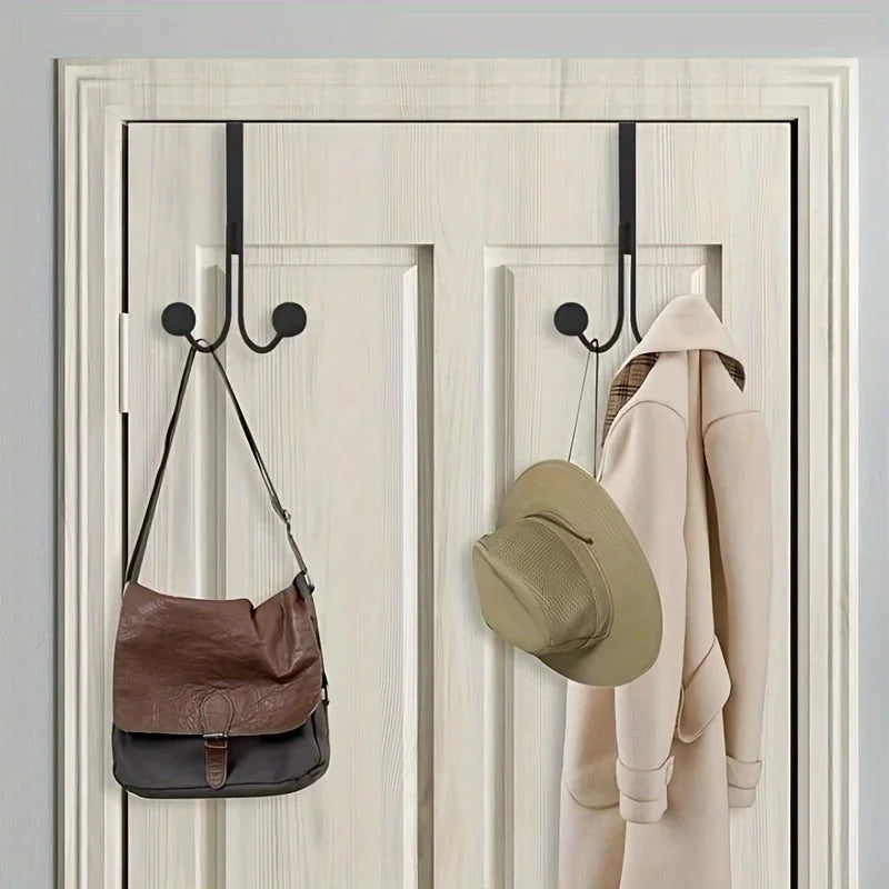 1pc, Iron Simple Door Hook, Nail-free Wardrobe Door Hook, Metal Craft Coat Multi-functional Double-headed Hook Qme