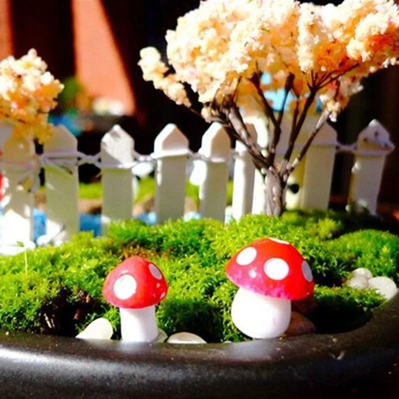 100/50/10PCS Mini Mushroom Fairy Garden Miniatures Resin Moss Terrarium Decor Artificial Plant Stakes DIY Craft Accessories Qme