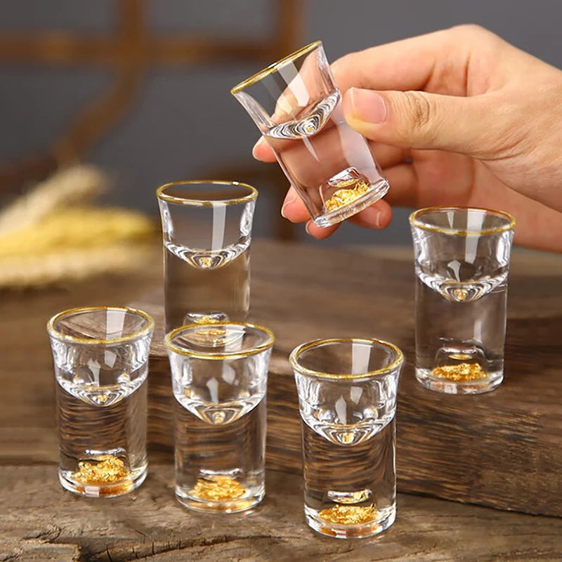 Luxury Crystal Glass Vodka Glass Sake Shochu Glass Bar Liqueur Double Bottom Gold Foil Glass Tea Cup High-end Gifts Hard Liquor. Qme