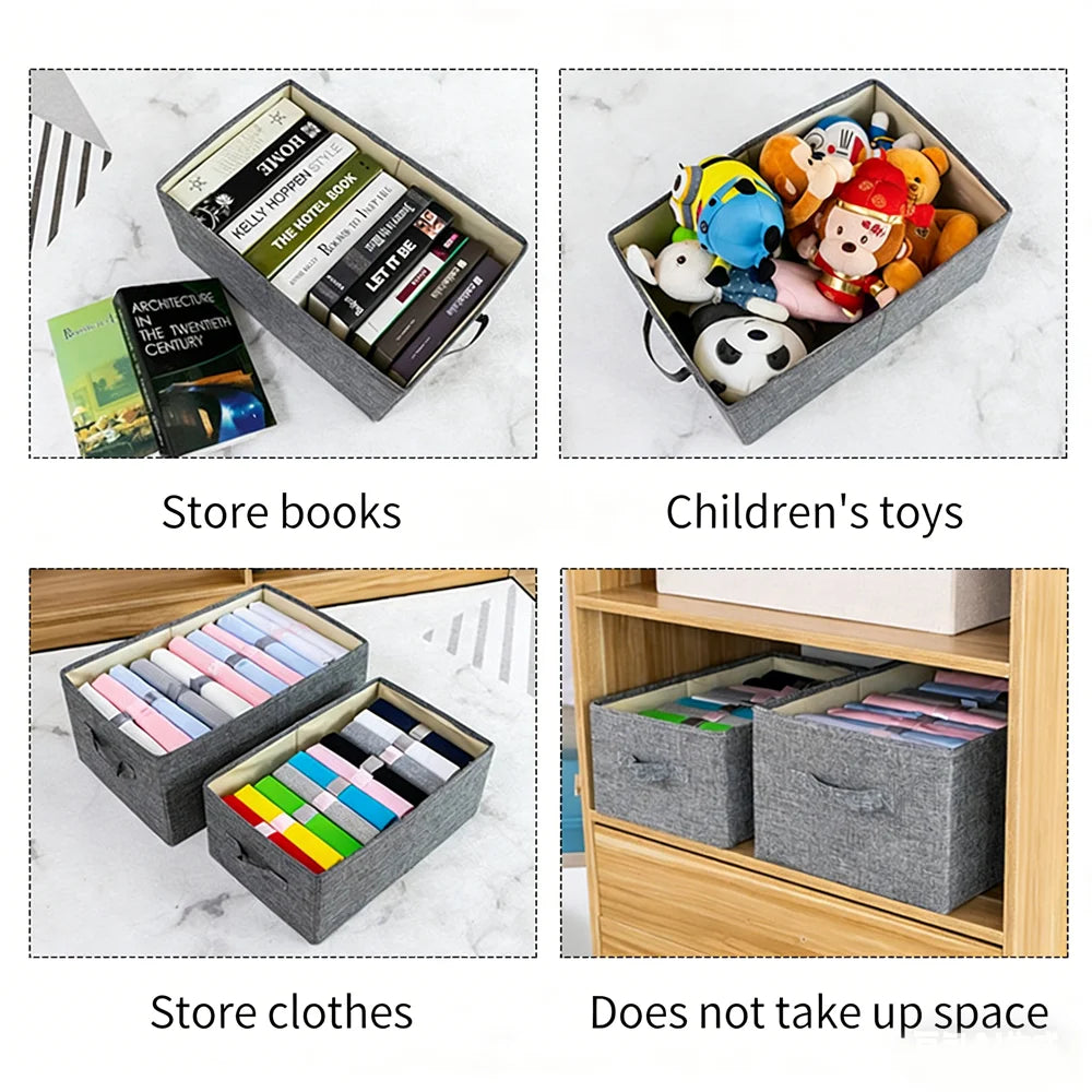 Double Door Drawer Style Foldable Clothes Storage Box Thickened PP Board & Cotton Linen Washable Pants & Apparel Organizer Qme