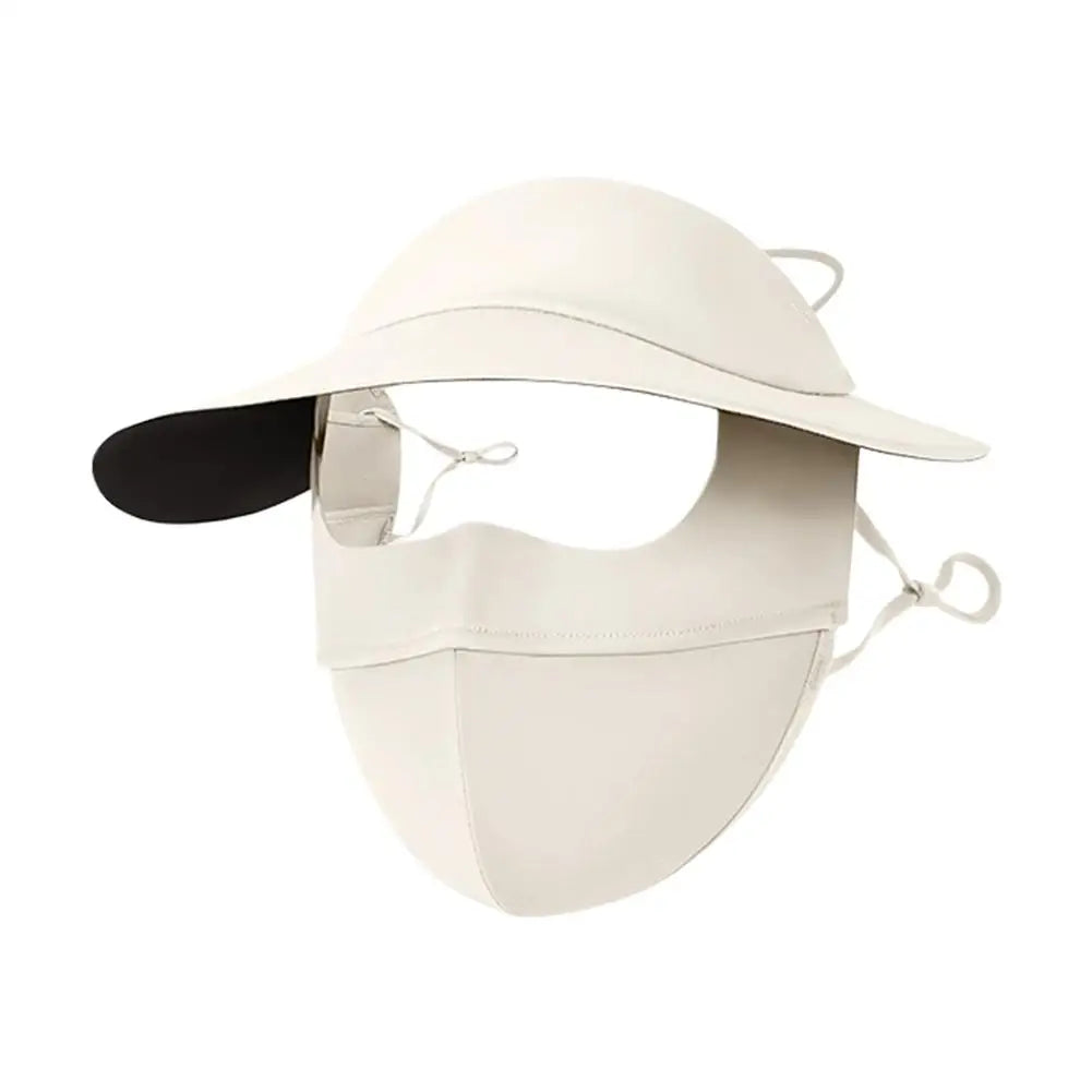 Full-face Integrated Sun Protection Face Cover Hat Mask Anti UV Full Qme Beige