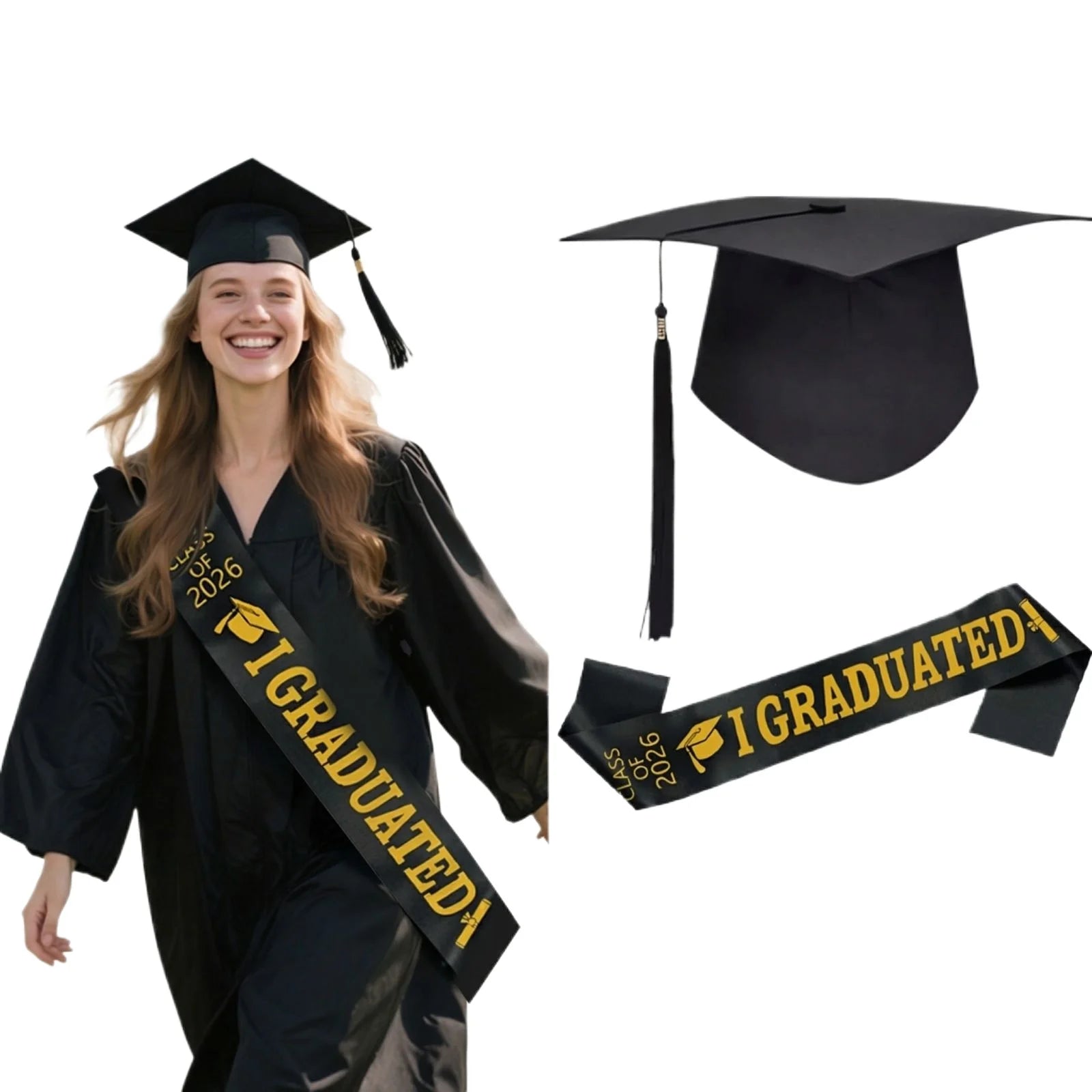 Unisex Graduation Cap with Sash Graduation Stole Set Commencement High School Graduation College Graduate Photograph Supplies Qme C One Size