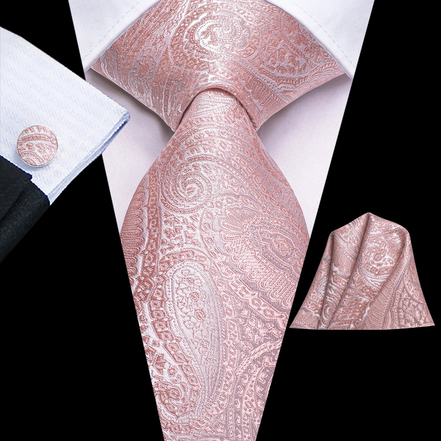 Hi-tie Mens Tie Pink Floral Stripes Solid Paisley Necktie Pocket Qme LDSN3748