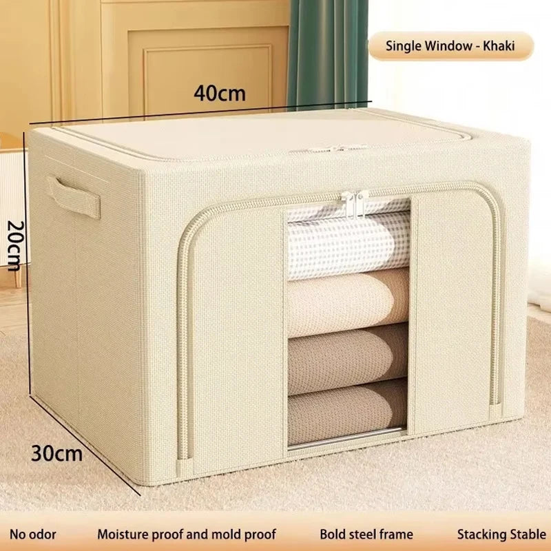Large Capacity Household Oxford Cloth Clothes Storage Box Portable Bedroom Folding Quilt Storage and Organizing Box With Window Qme B 22L Beige