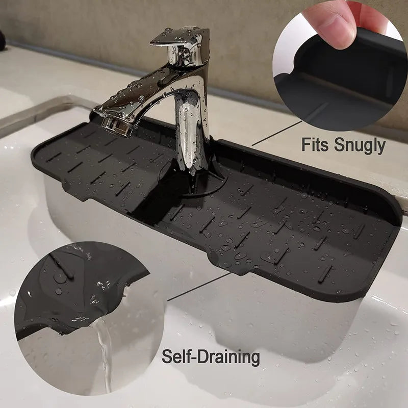 Kitchen Silicone Faucet Mat Water Ripples Faucet Water Catcher Mat Large Sink Splash Pad Countertop Protector Bathroom Gadgets Qme