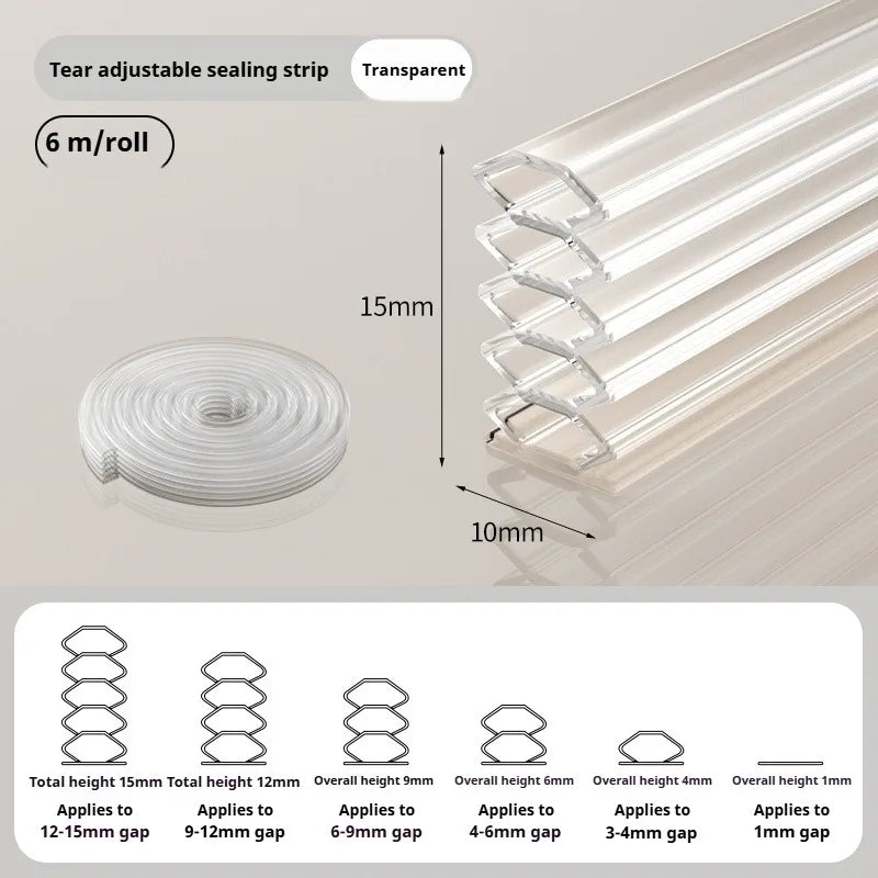 6M Tearable Weather Strip Anti-theft Door Multi-layer Windproof Dust-proof Self-adhesive Sound Insulation Window Gap Seal Strip Qme Transparent 1pc