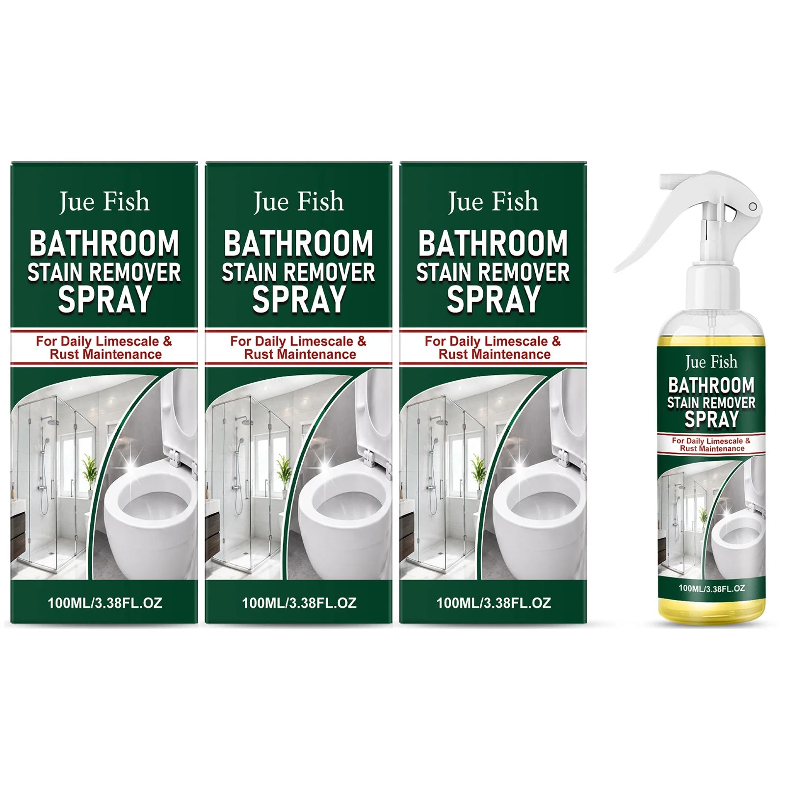 Bathroom Cleaning Spray Dissolve Scale Remove Mold Stains Eliminate Odors Long-Lasting Fragrance Multi-surface Limescale Cleaner Qme 3 x 100ML Boxed