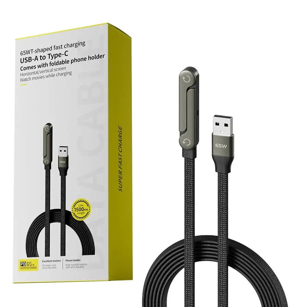240W Fast Charging Foldable Phone Holder Data Cable Fast Charging Multi Charger Cord With Type C 2-in-1 Foldable Data Cable Qme USB to C 65W