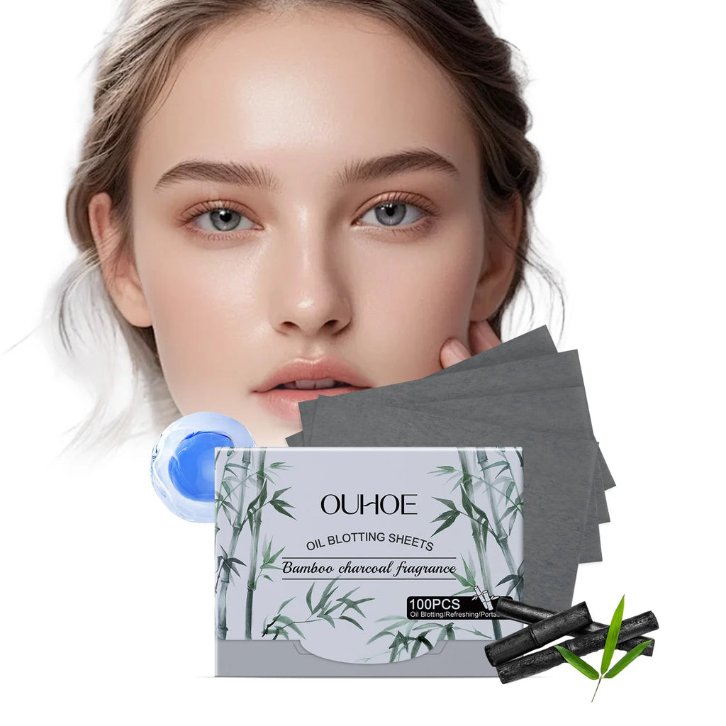 100pcs Bamboo Charcoal Oil Blotting Paper Facial Oil Absorbing Sheets Matte Face Oil Control Portable & Gentle for Oily Skin Qme