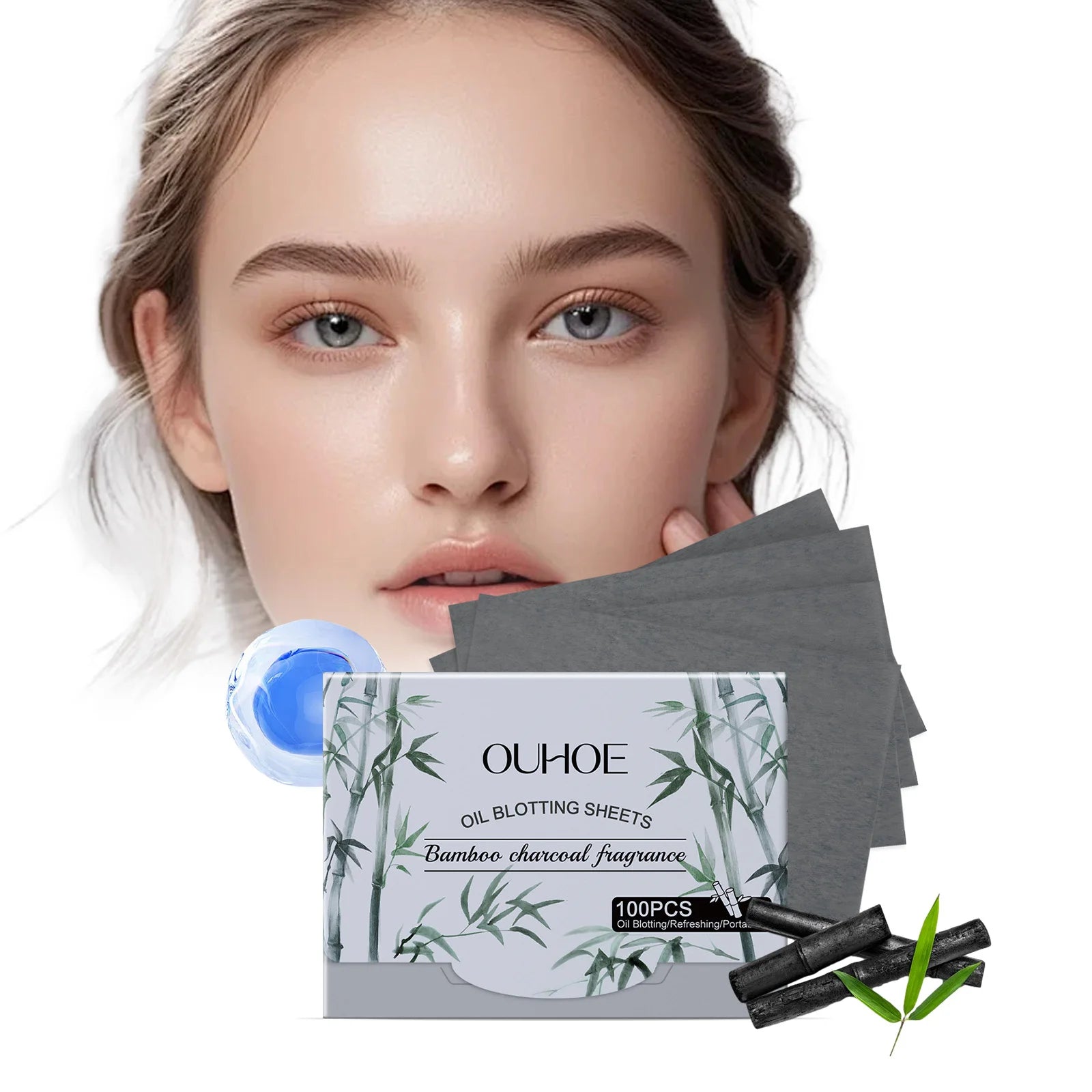 100pcs Bamboo Charcoal Oil Blotting Paper Facial Oil Absorbing Sheets Matte Face Oil Control Portable & Gentle for Oily Skin Qme