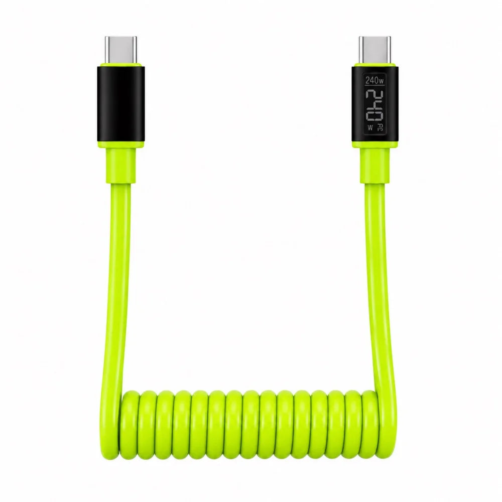 PD 240W USB C Spring Telescopic Quick Charger Spring Wire USB to Type C Cable Quick Data Cord for iPhone HUAWEI Samsung Xiaomi Qme Green C To C 2m