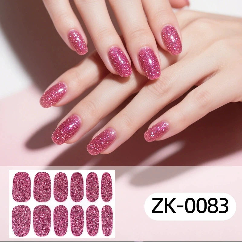 Nail Full Wrap Stickers Nail Glitter Self Adhesive Gel Nail Sticker for Women Home DIY Nail Supplies Manicure Kit Qme