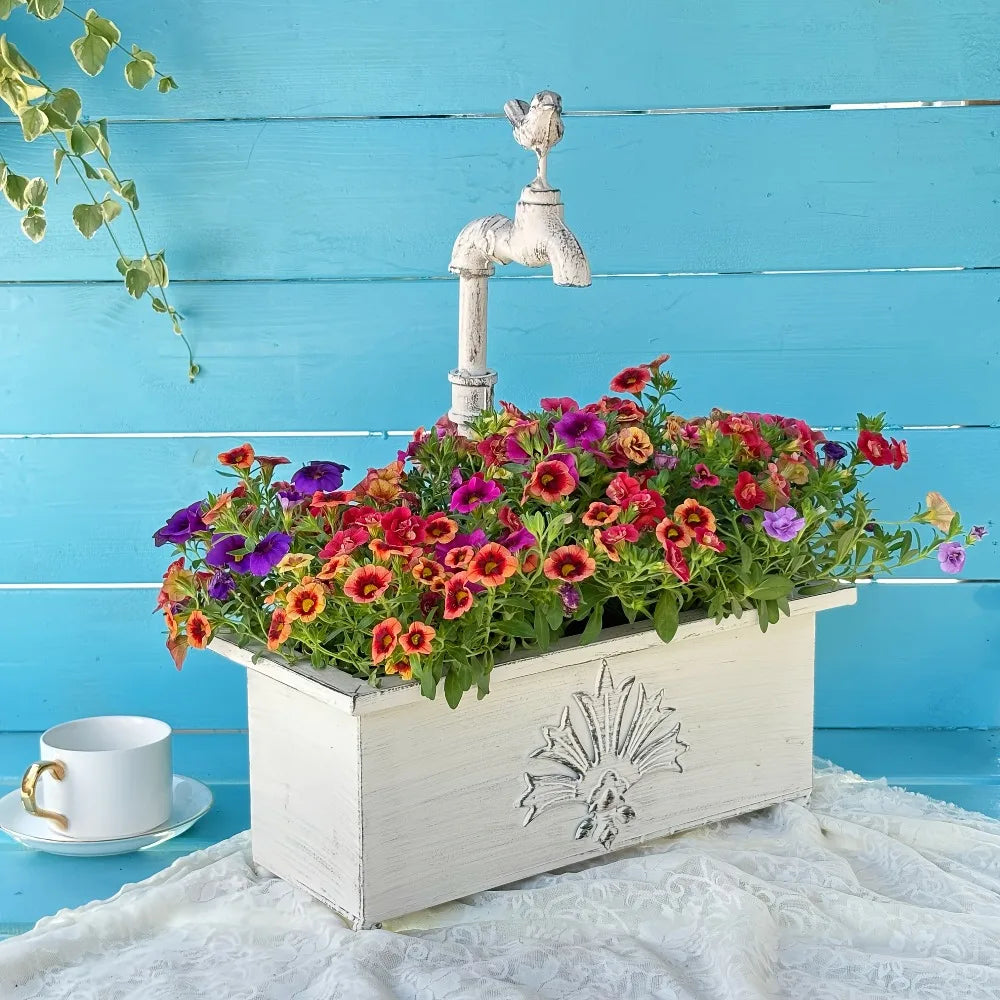 Faucet Metal Rectangular Flower Pot Vintage Flower Planter Container Vase Farmhouse Decor for Indoor Outdoor Garden Decorative Qme