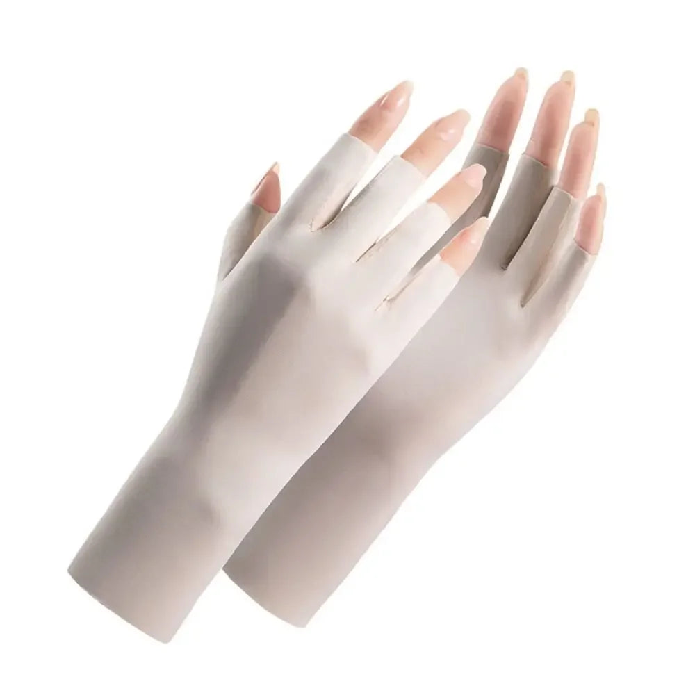 1 Pair Fingerless Gloves Thin Outdoor Riding Gloves UV Protection Multicolor Driving Gloves Stretch Female Touchscreen Qme 49M
