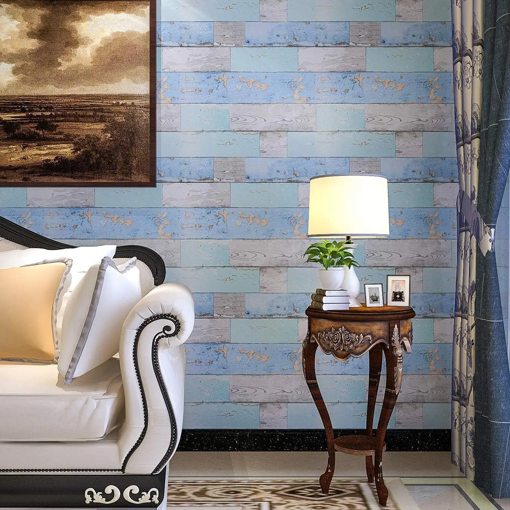 Blue Distressed Wood Wallpaper Thickening Vinyl Self-adhesive Qme