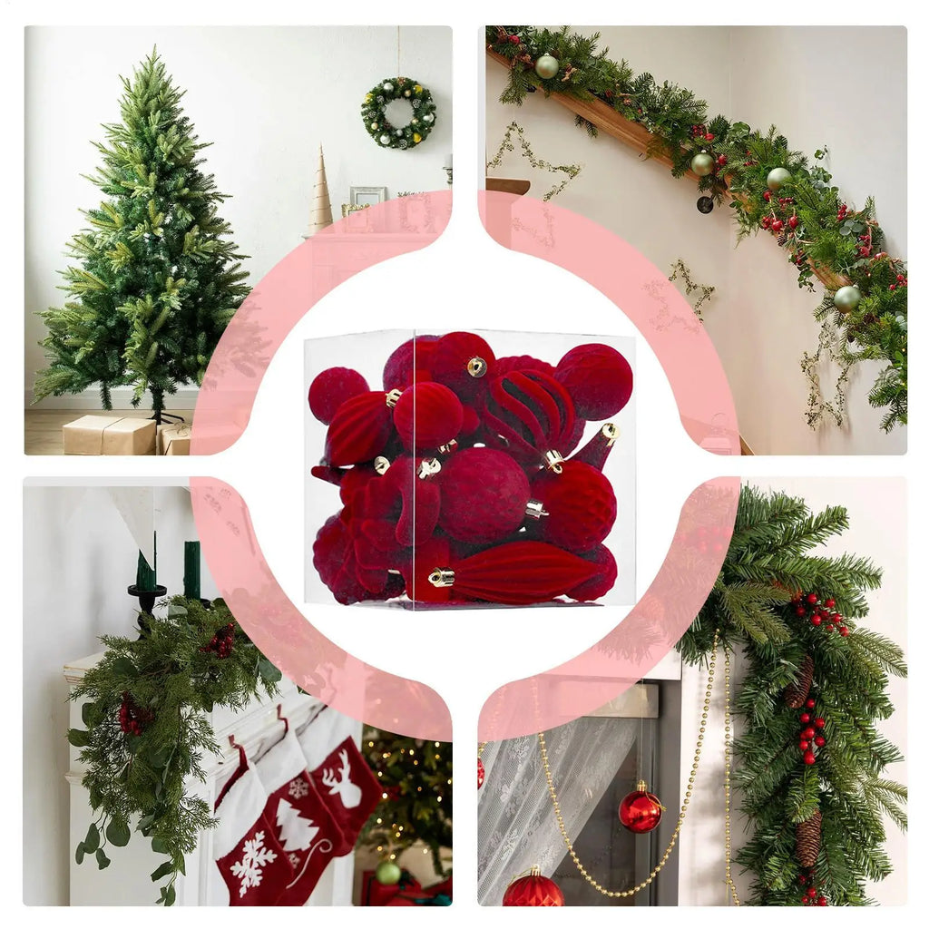 Christmas Tree Ornaments Velvet Balls Shatterproof Holiday Decor Pendant Velvet Christmas Tree Decorations For Indoor Outdoor Qme