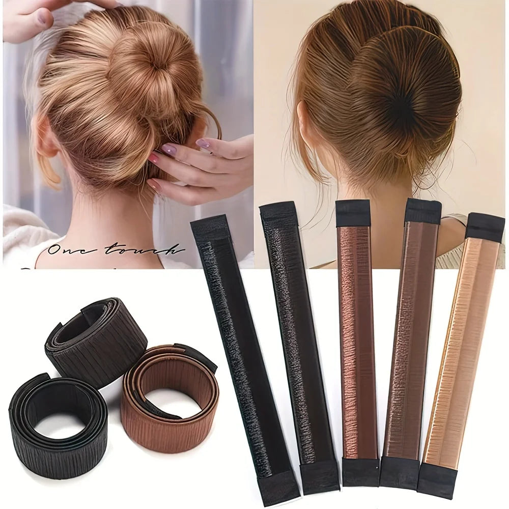 Straight card snap ring curling iron，Magic Hair Bun Maker, French Twist Hair Styling Tool, Lazy Hair Accessories for Women Qme