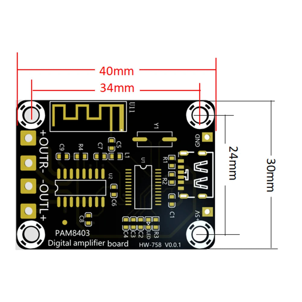 XH-A155 Mini PAM8403 Amplifier Board 5W+5W 2 Way Audio Power Amplifier Board TYPE-C Power Supply for Speakers Above 4 Inches Qme